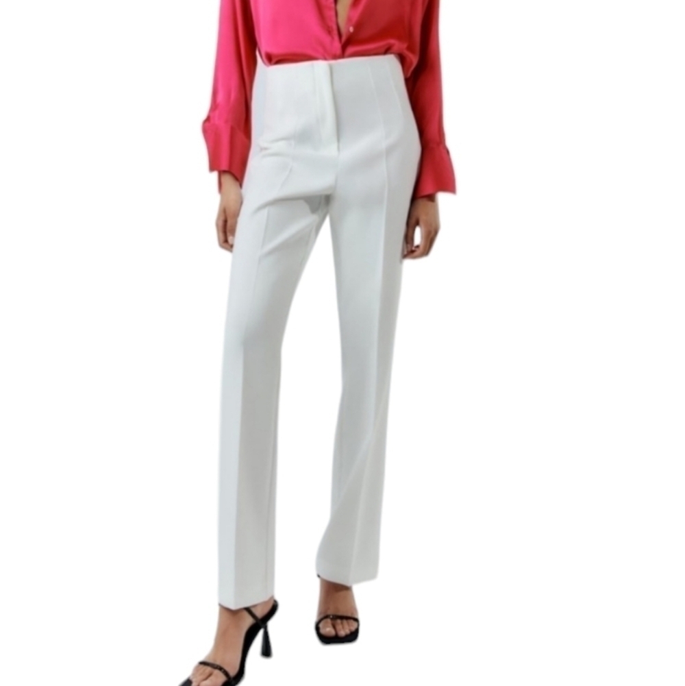 ZARA white flared high waisted trousers pants NWT